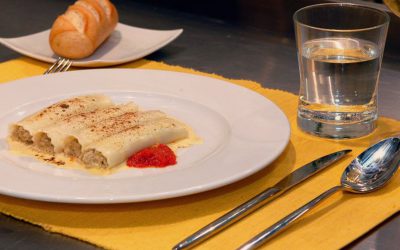 Canelones de bacalao y champiñones